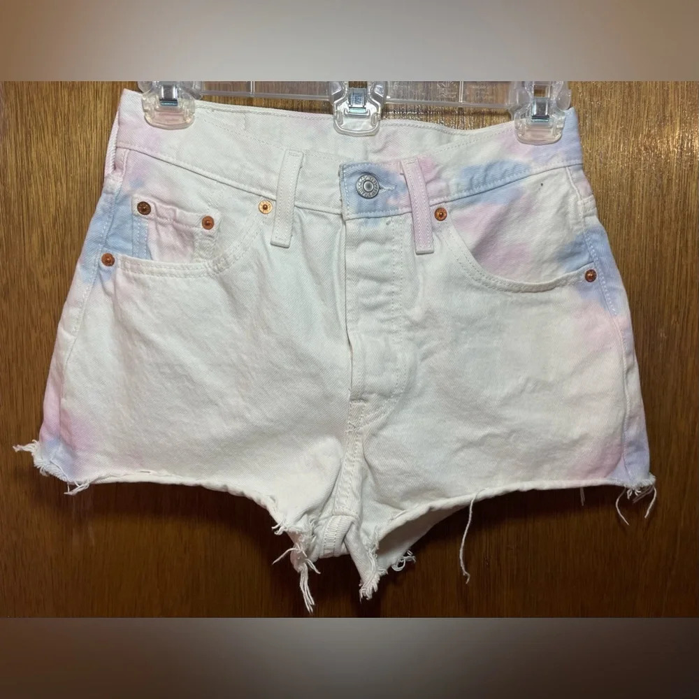 Tie-Dye White Levi’s Button Fly Cut-off Shorts -Size 25